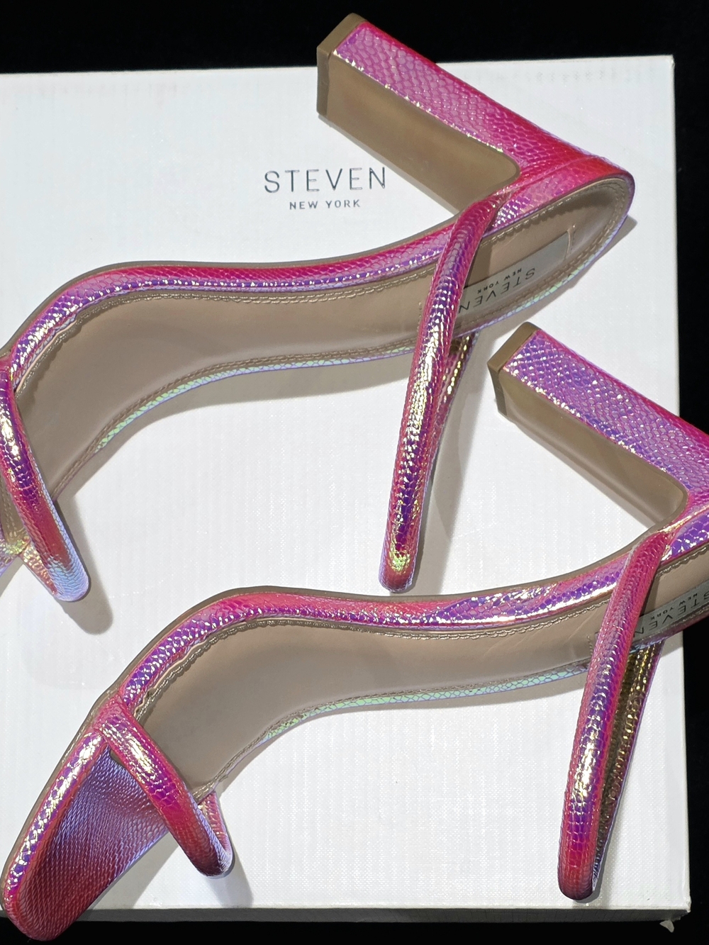 Steven By Steve Madden -  Iridescent Hot Pink Block Heel Sandals